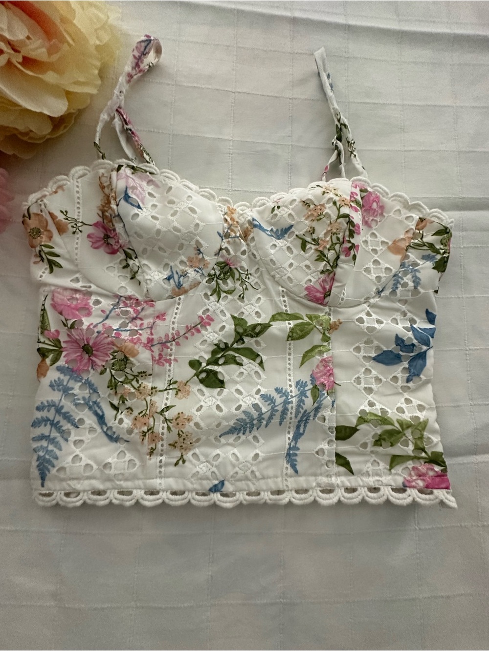 evolutiory White Floral Eyelet Bustier Camisole